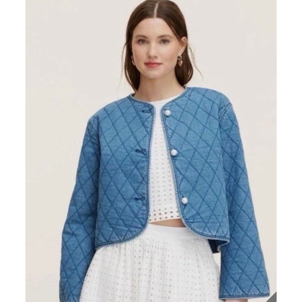Kate Spade x Target Quilted Denim Jacket w Pearl Buttons Size 1X NWT